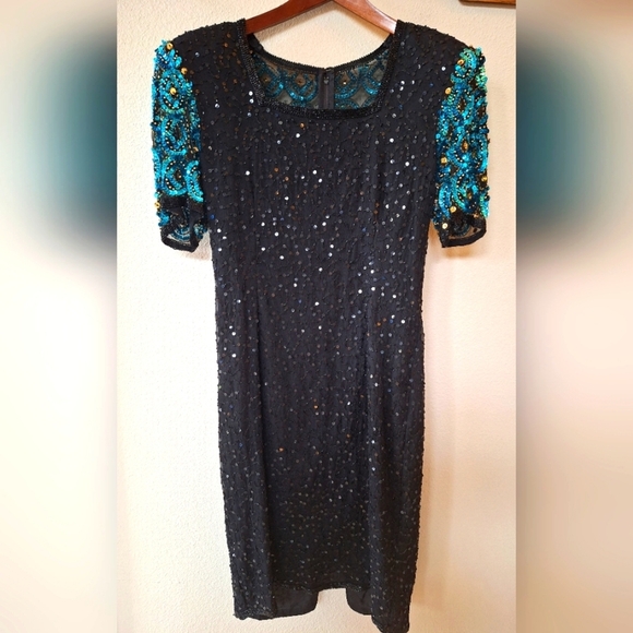 Vintage Stenay 100% Silk Sequin Beaded Knee-length Dress Womens Size 4 - Picture 1 of 7